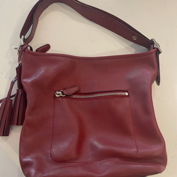 Coach Red Leather Hobo Shoulder Bag with Tassel - Picture 5 of 5